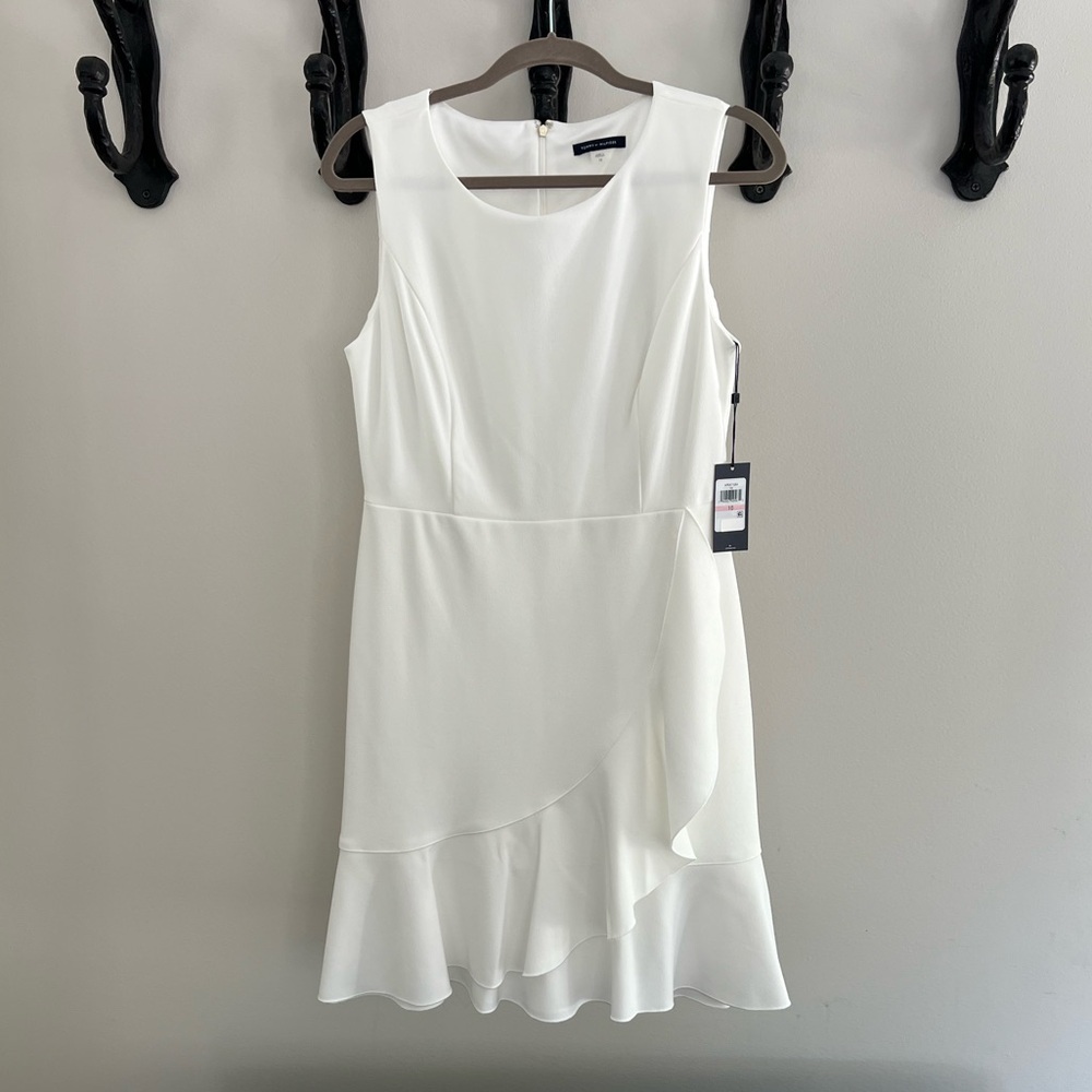 Tommy Hilfiger White Flounce Hem Sleeveless Dress 10 NWT